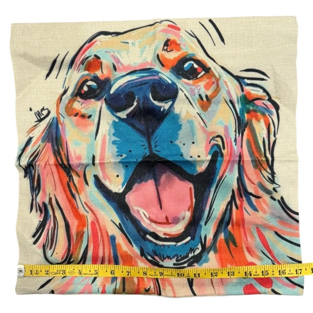 Colorful Dog Art Pillow Cover - Vibrant Multi-Color Golden Retriever